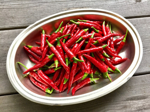 a platter of cayenne peppers