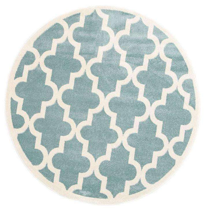 Paddington Aqua White Lattice Pattern Kids Round Rug The Rugs