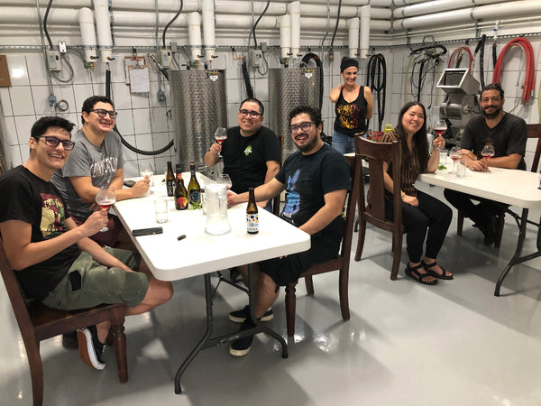 Photo of Alejandra Araya, co-owner of Costa Rica Meadery leading a tasting of mead and beer with a group of visitors