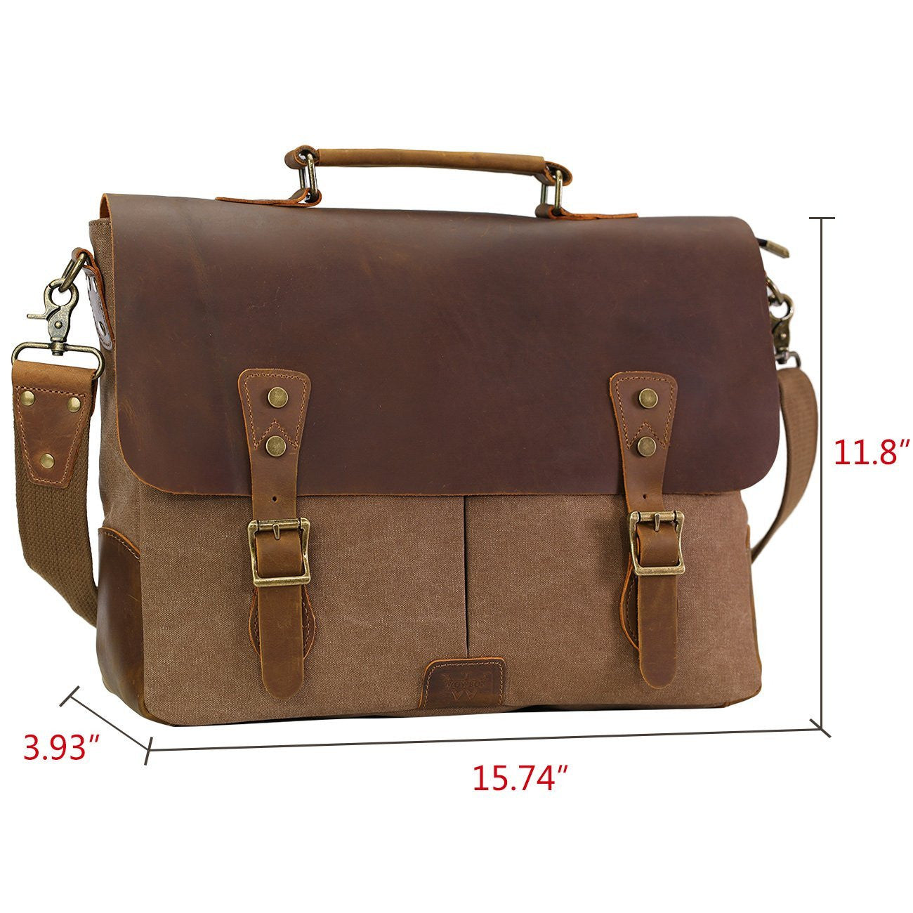 Satchel Messenger Bag for men Vintage Real Leather Canvas 15.6-inch La ...