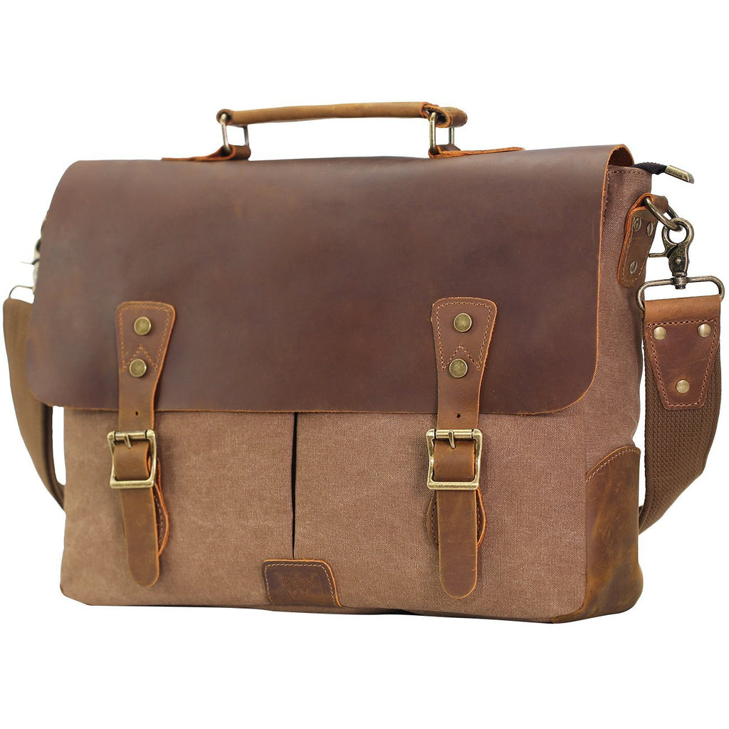 Satchel Messenger Bag for men Vintage Real Leather Canvas 15.6-inch La ...