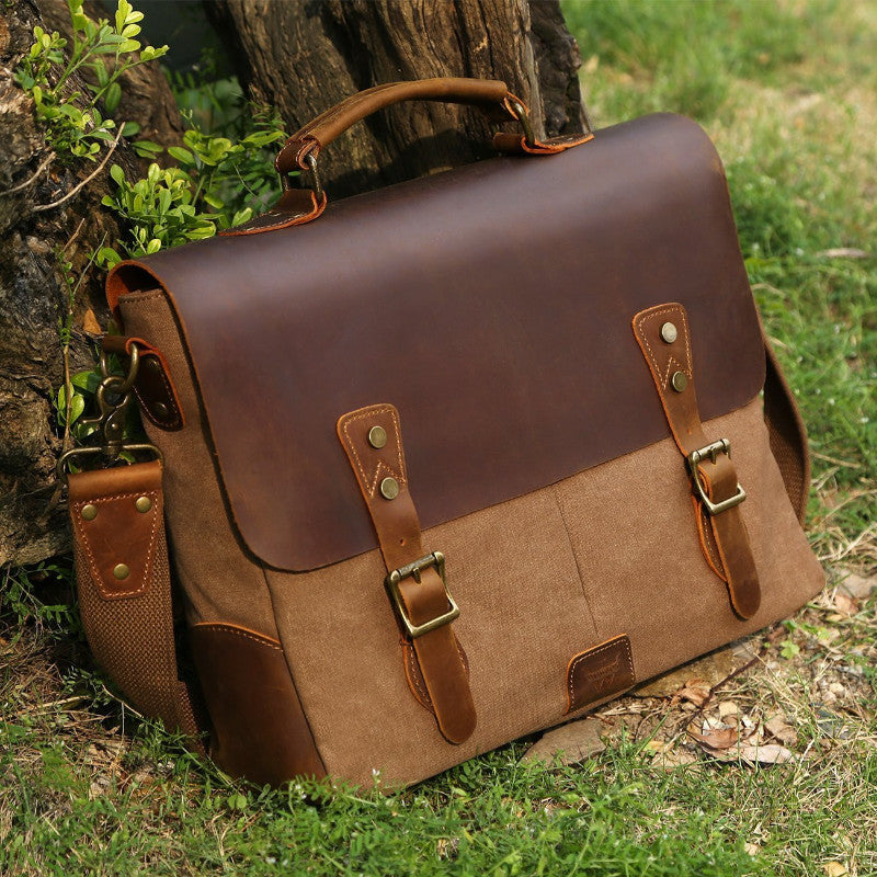 wood and leather mens messenger bag