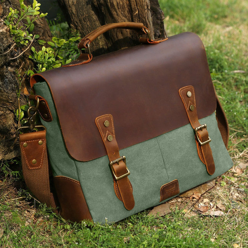 Leather Vintage Messenger Bag for 15.6 inch laptops,Satchel Briefcase – icambag