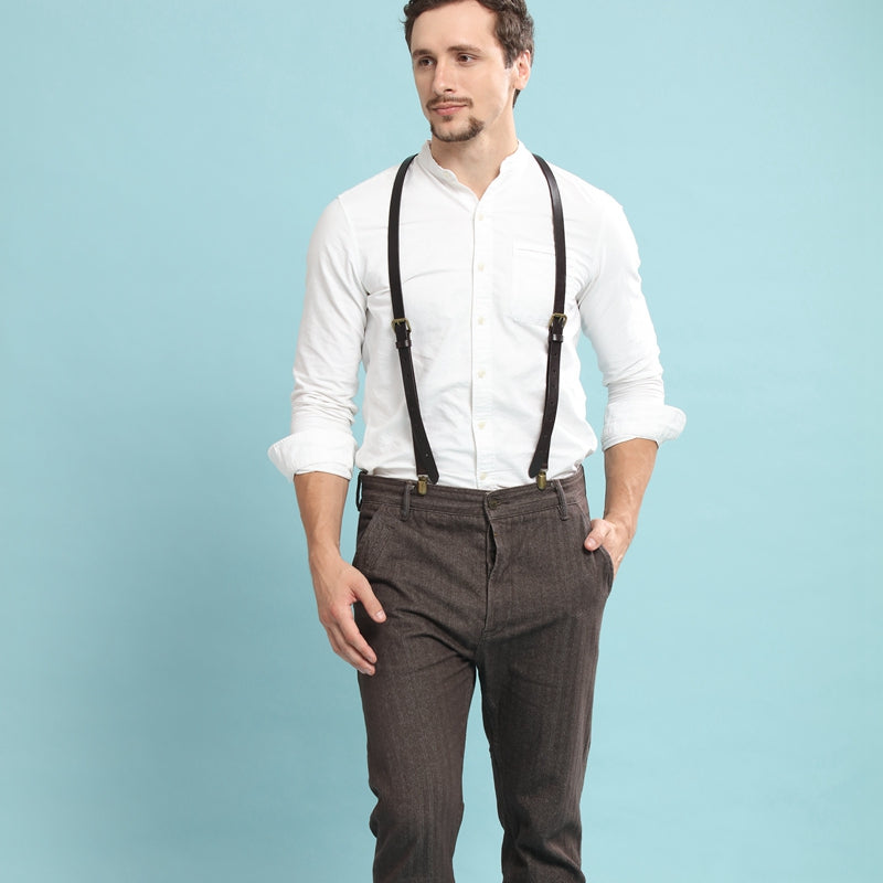 Wedding Groomsmen Suspender, Black Coffee Leather Suspenders,Suspender ...