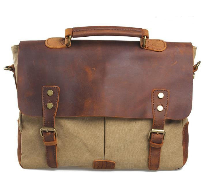 Crazy Horse Leather Bag Canvas Leather Travel Bag Single Shoulder Bag ...