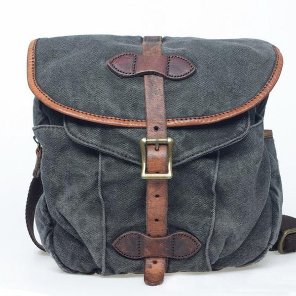 Gray Strap Leisure single shoulder bag Leather Canvas Messenger Bag Wa ...