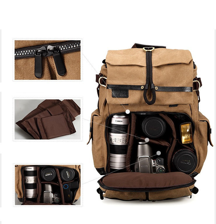 Laptop Backpack DSLR Camera Safari Bag Shoulders Canvas Ipad Bag Trave ...