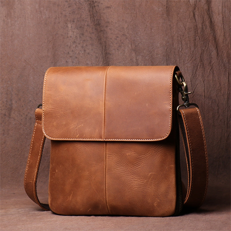 Men's Leather Handmade Retro Leather Bag Casual Leather Single Shoulde ...