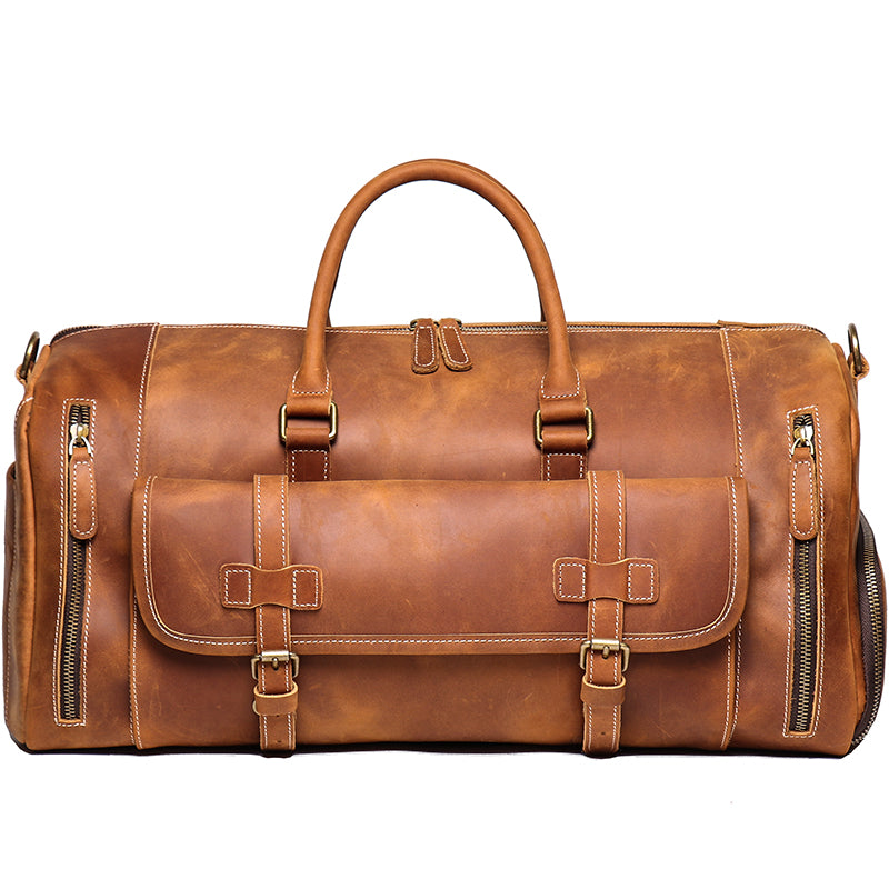 Personalized Vintage Leather Duffle Bag With Shoe Compartment,Good Tra – icambag