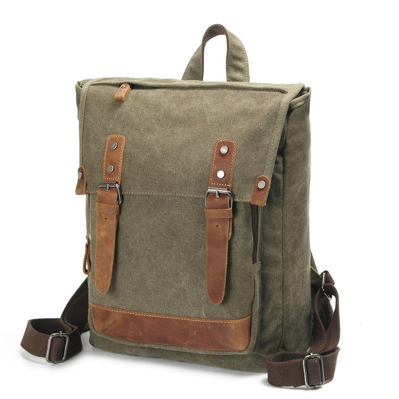 Vintage Waxed Canvas Backpack With Crazy Horse Leather, Casual School – icambag