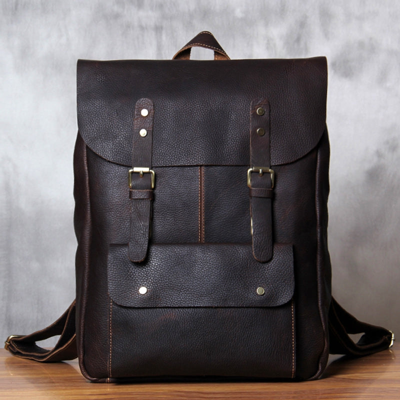 Handmade Vintage Leather School Bag Travel Backpack Laptop Bag Black M – icambag