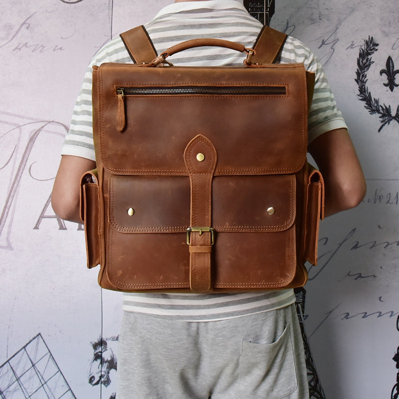 Vintage Crazy Horse Leather Backapcak For Men,Leather Backpack Bag,Han ...