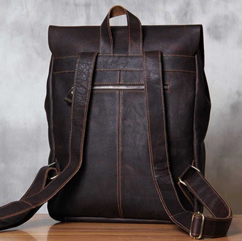 Handmade Vintage Leather School Bag Travel Backpack Laptop Bag Black M ...