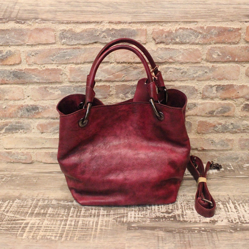 Brown Handmade Full Grain Leather Handbags Shoulder Bag Tote Bag Messe ...