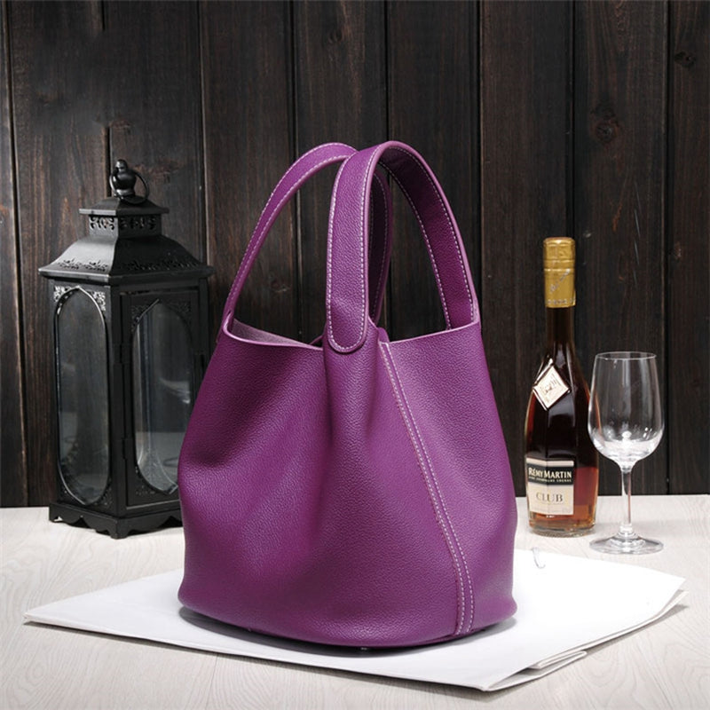 Handmade Genuine Leather Bucket Bag Shopper Bag Women Leather Tote Bag ...