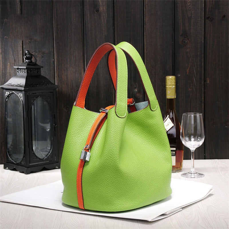 Handmade Genuine Leather Bucket Bag Shopper Bag Women Leather Tote Bag ...