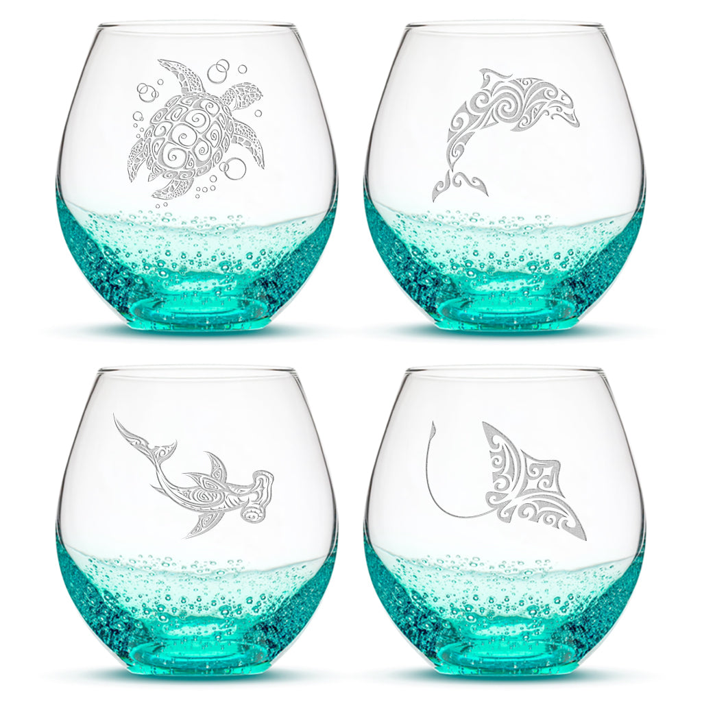 Choose Your Crackle Wine Glass with Tribal Sea Animal Designs - Integrity  Bottles