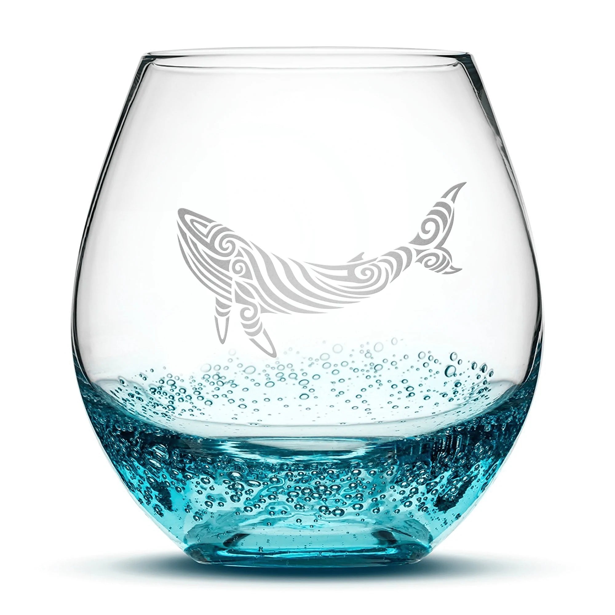 Crackle Wine Glass, Whale Design, Hand Etched, 18oz - Integrity Bottles