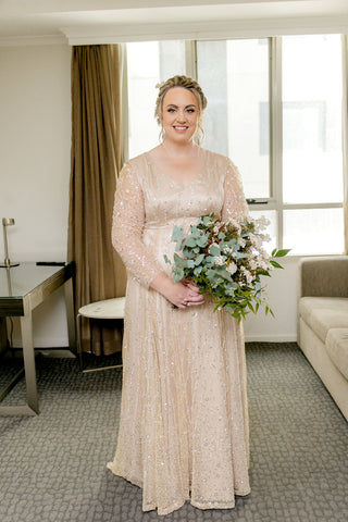 Esther Rockstars and Royalty custom sequin wedding dress