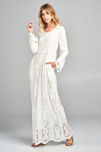 White Lace Maxi Dress With Sleeves ...