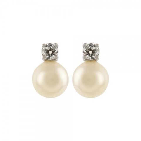 Cultured Pearl (6.5mm), Diamond & 9ct White Gold Stud Earrings