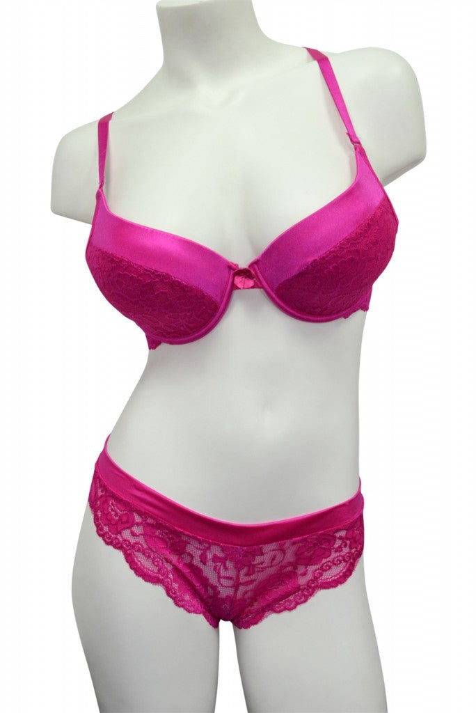 hot pink lace bra and panty set