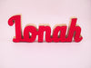 Mirrored acrylic wooden name red Jonah