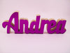 Mirrored acrylic wooden name purple Andrea