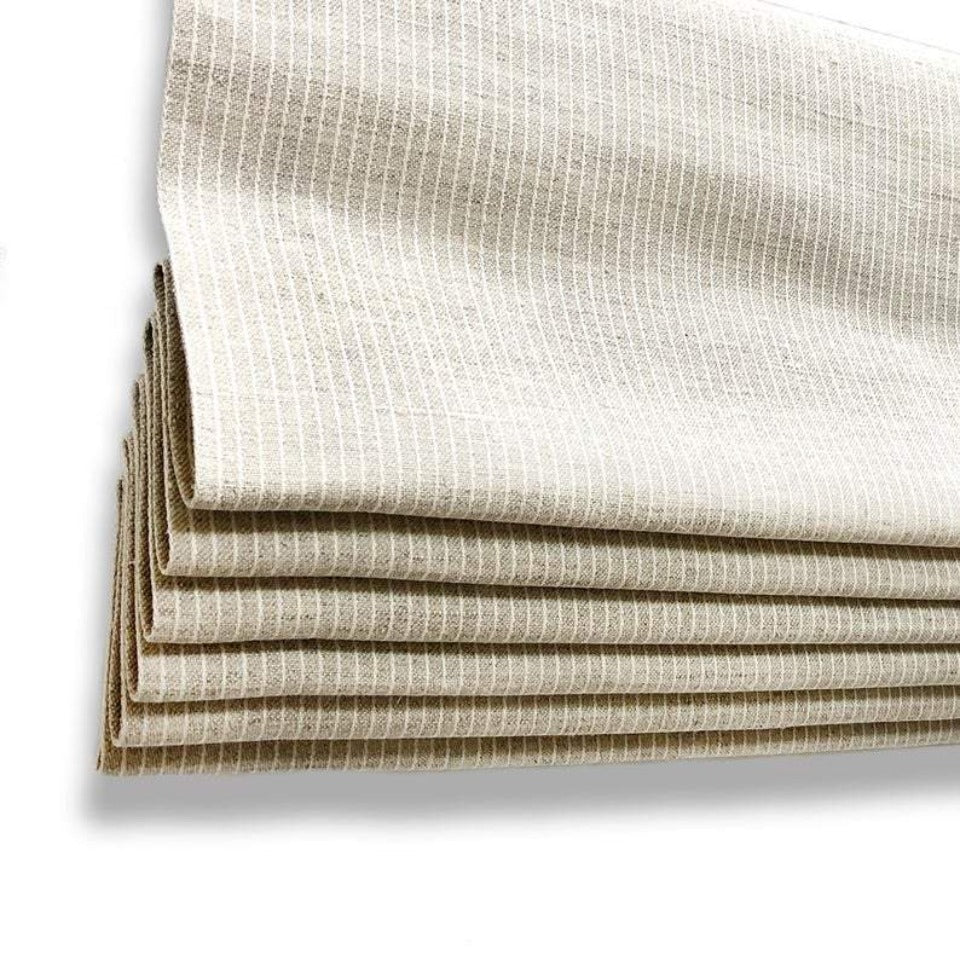 Beige Ivory white 100% Linen thin Stripe Flat Casual Roman Shade ...