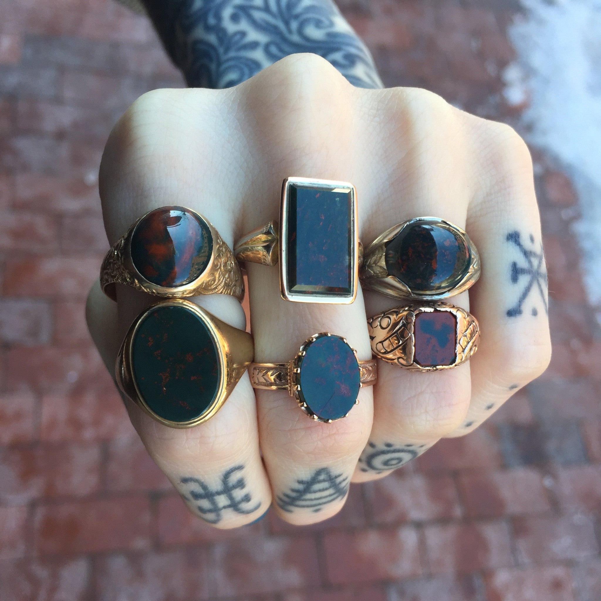Bloodstone and Gold Rings