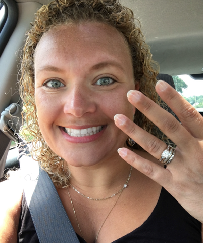 Happy Sharon with her new engagement ring