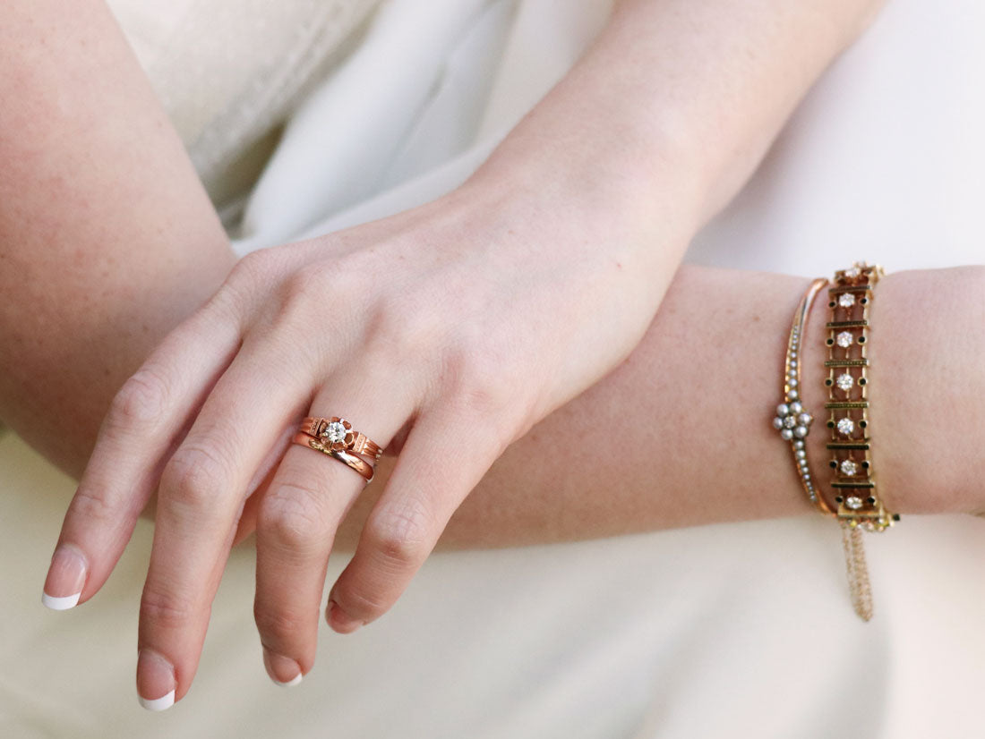 Antique Inspired Flower Ring-Champagne Diamonds