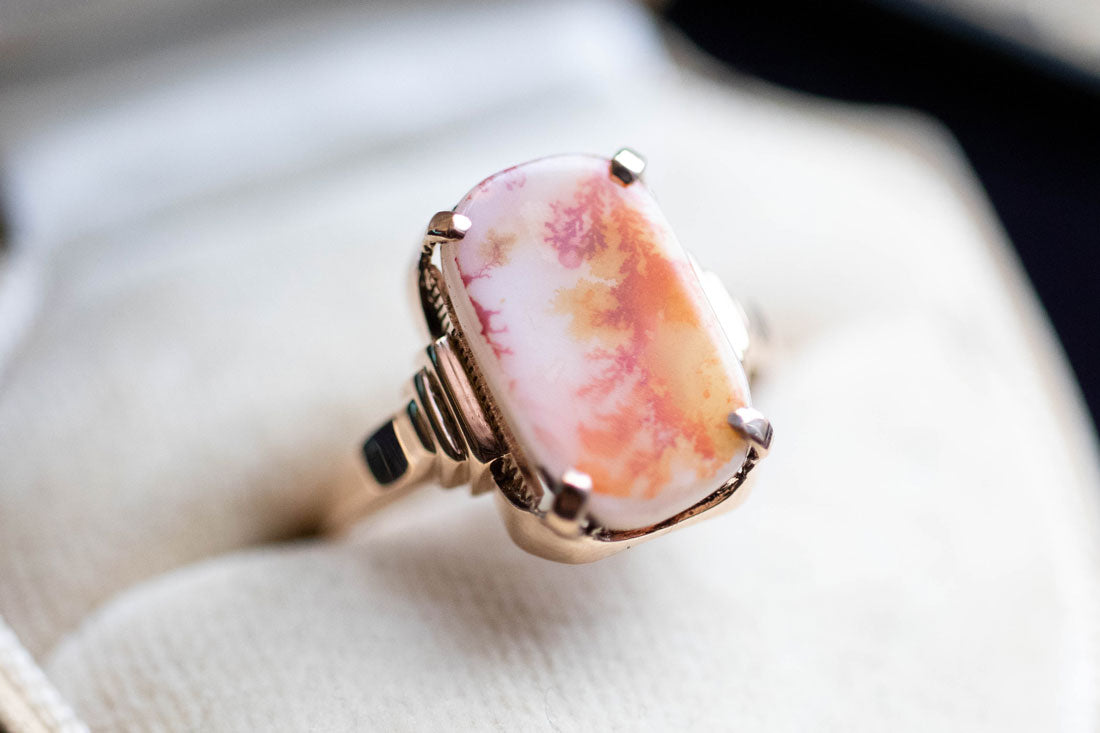 Anillo de ágata dendrítica de piedra Shazar