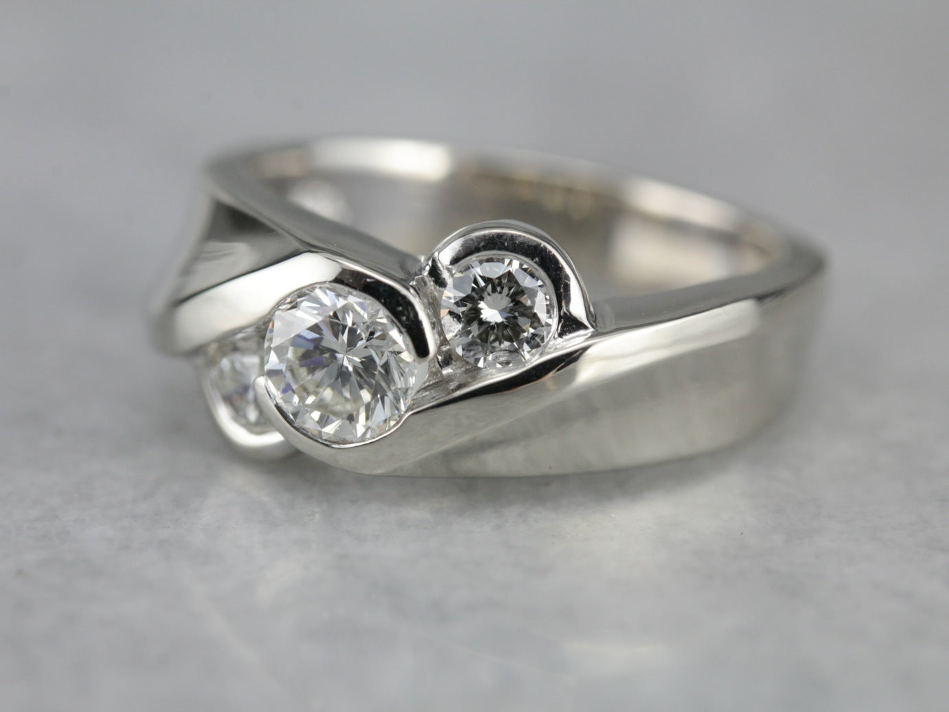 Modern Three Diamond Anniversary Ring