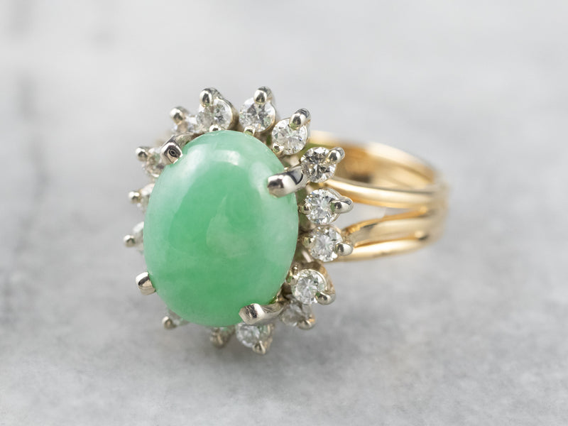 Vintage Jade and Diamond Halo Ring