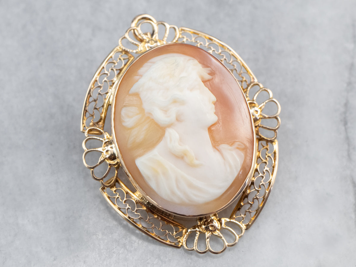 Vintage Gold Filigree Cameo Brooch or Pendant