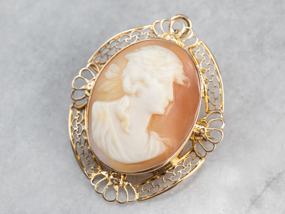 Vintage Gold Filigree Cameo Brooch or Pendant