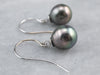 Black Freshwater Pearl White Gold Drop Earrings
