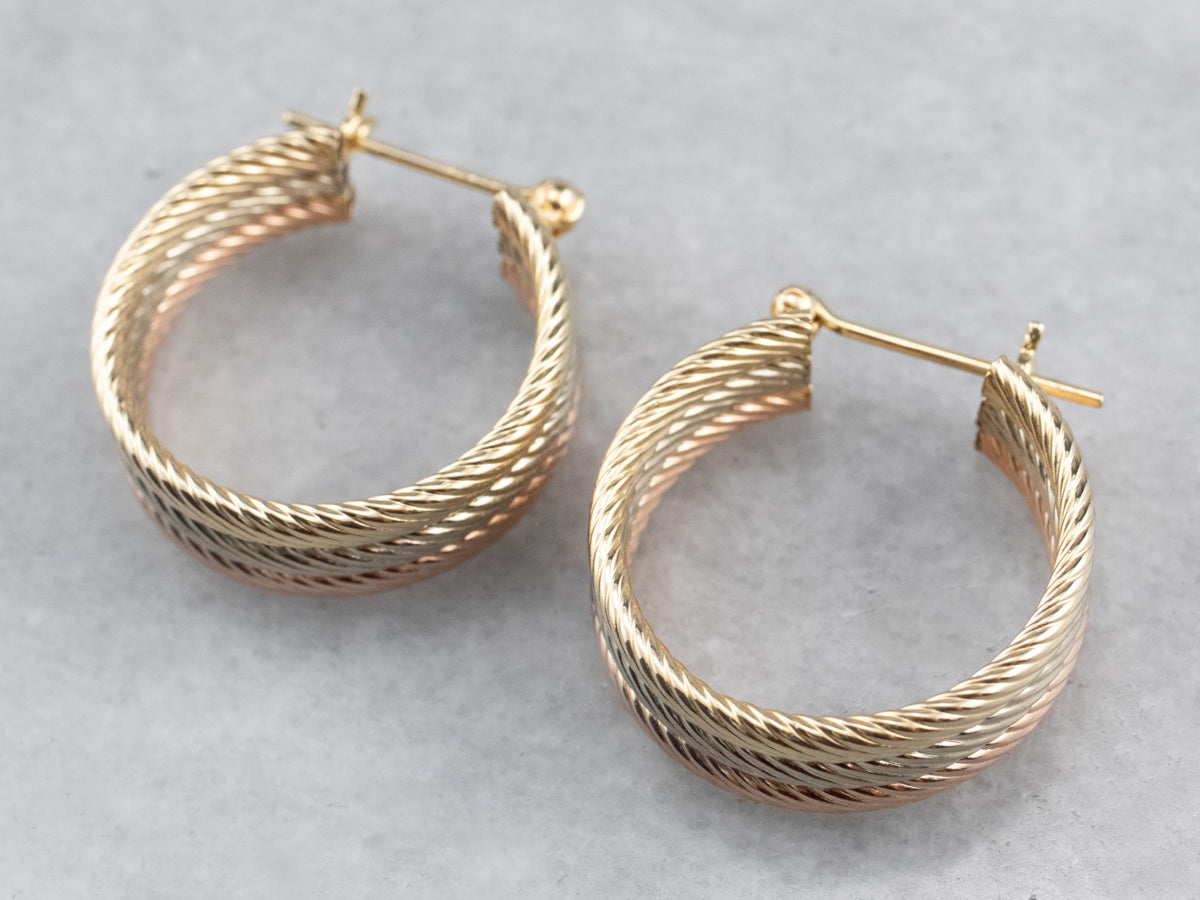 Tri-Color Gold Hoop Earrings