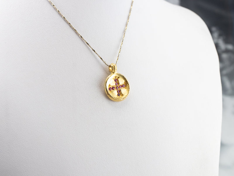 Ruby Cross 800 Gold Medal Pendant