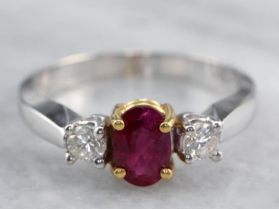 Modern Ruby Solitaire Anniversary Ring in White Gold