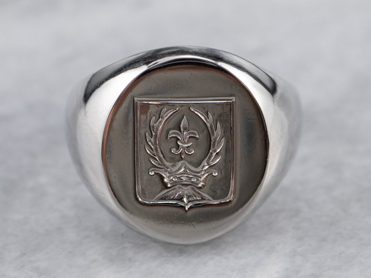 Platinum Fleur de Lis Signet Ring