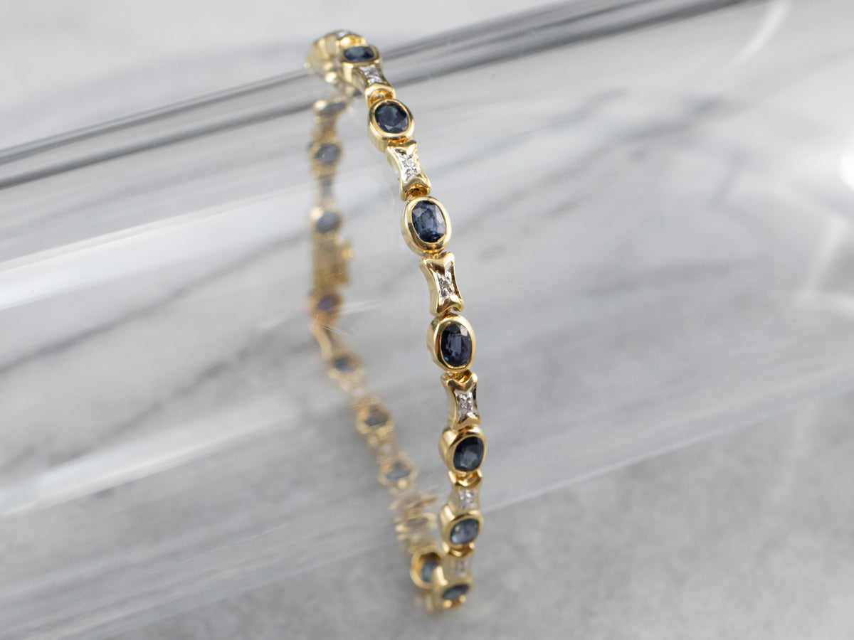 18K Gold Sapphire and Diamond Tennis Bracelet