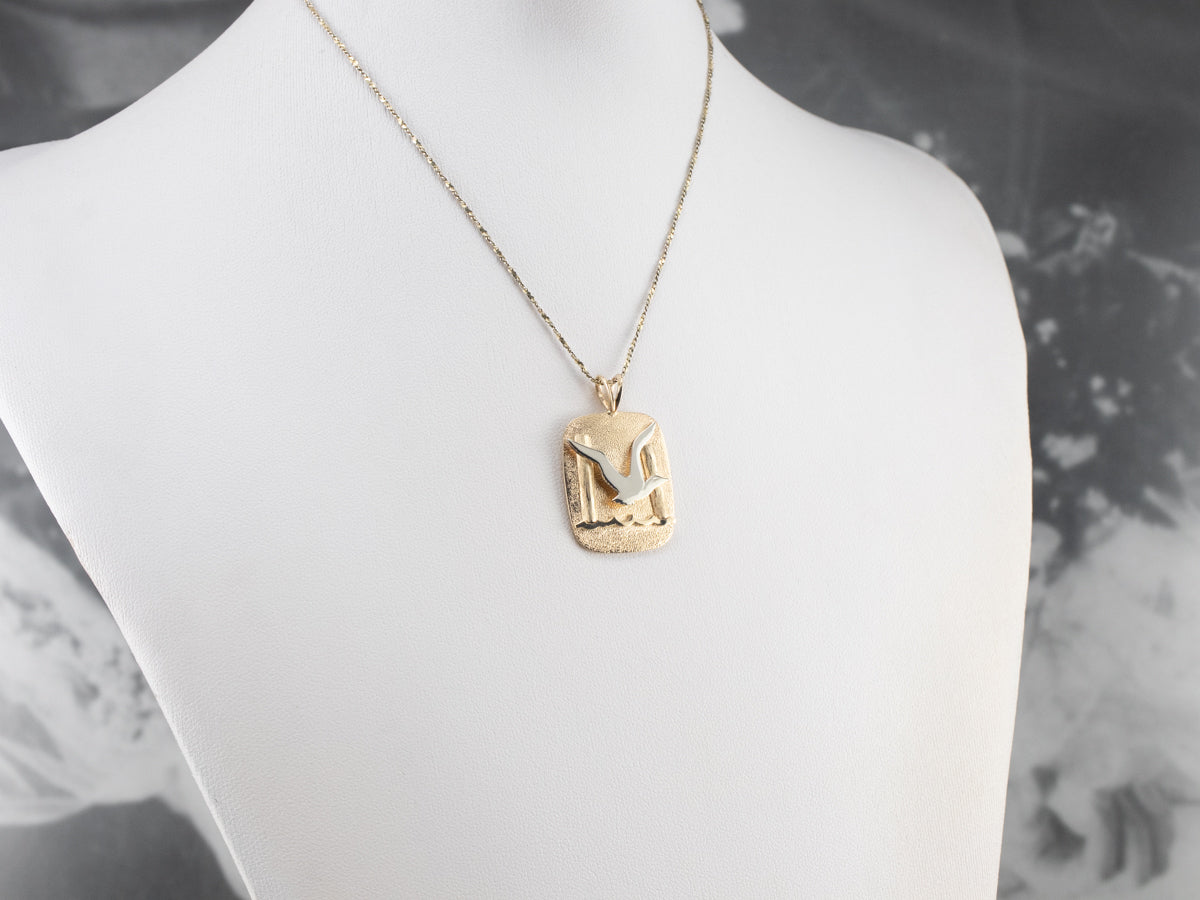 Modernist Gold Seagull Seascape Pendant