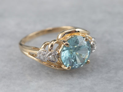 Blue Zircon Diamond Heart Gold Ring