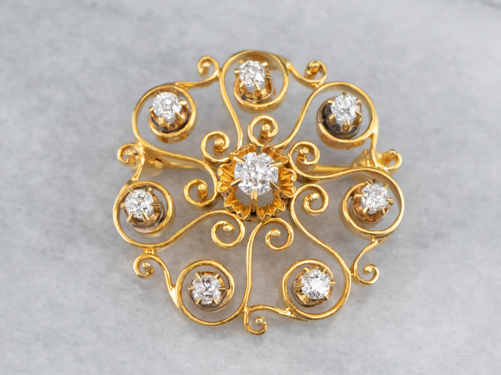 Victorian Gold Fill Brooch with Monogramed Center