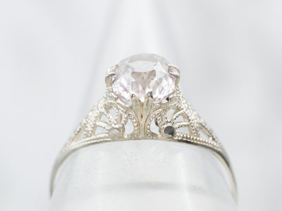 Sweet Art Deco Pink Sapphire Solitaire Ring