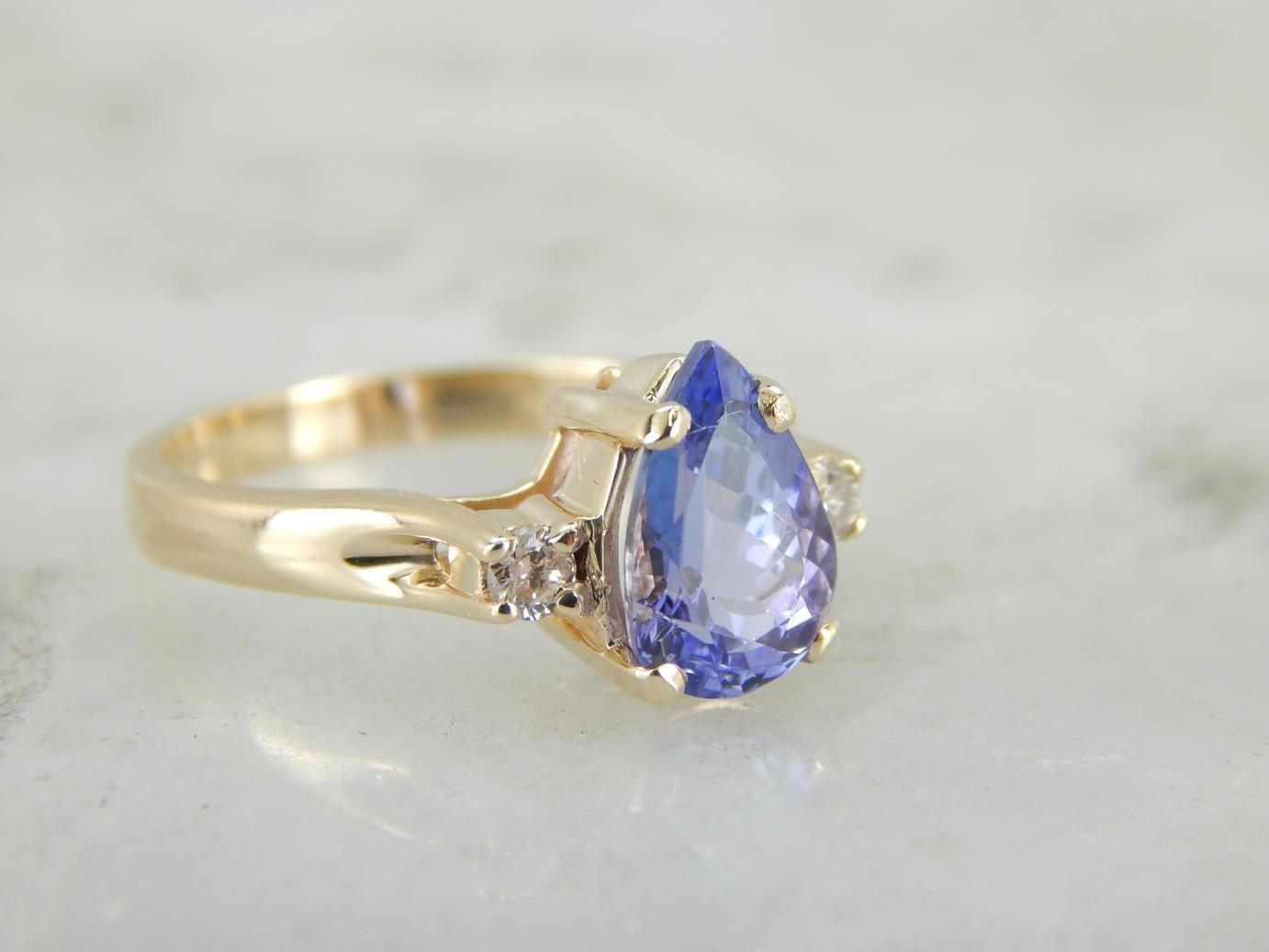 Tanzanite Teardrop, Indigo Gem and Diamond Cocktail Ring