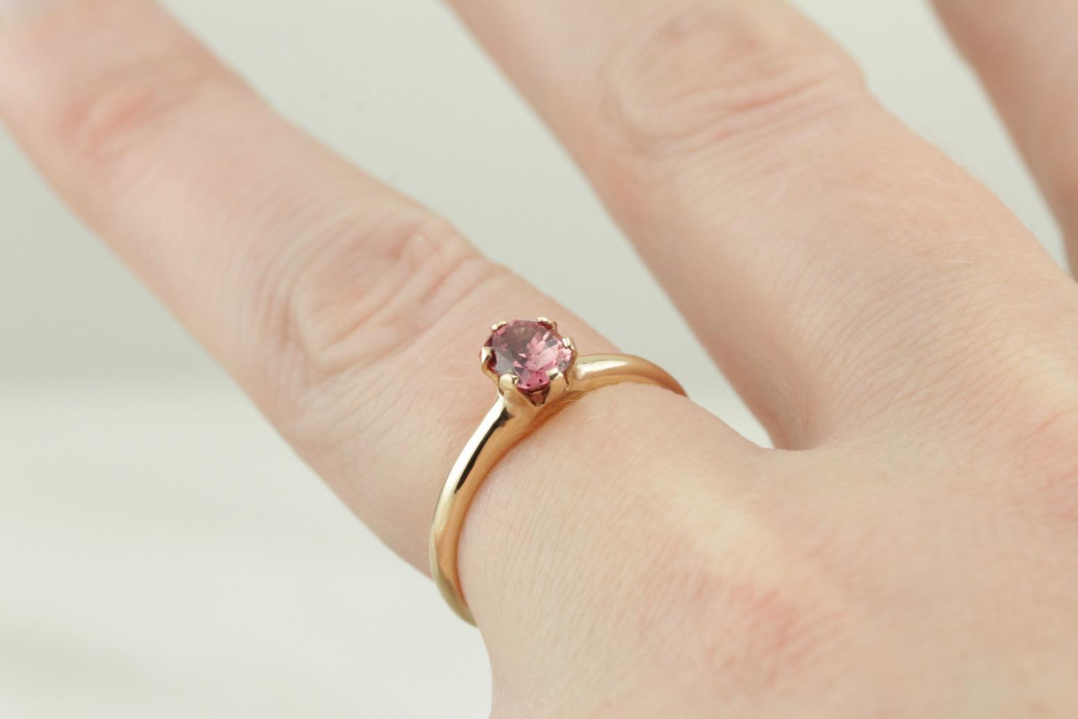 Pink Sapphire Engagement Ring: Romantic Rosy Pink Sapphire, Vintage Gold Solitaire