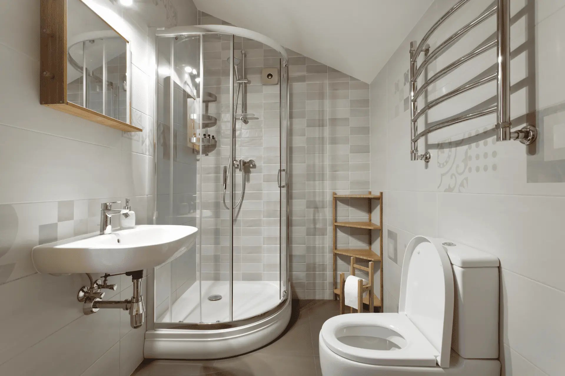 A small bathroom in the basement of a modern home
